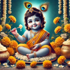 a painting of a baby krishna for janmastami