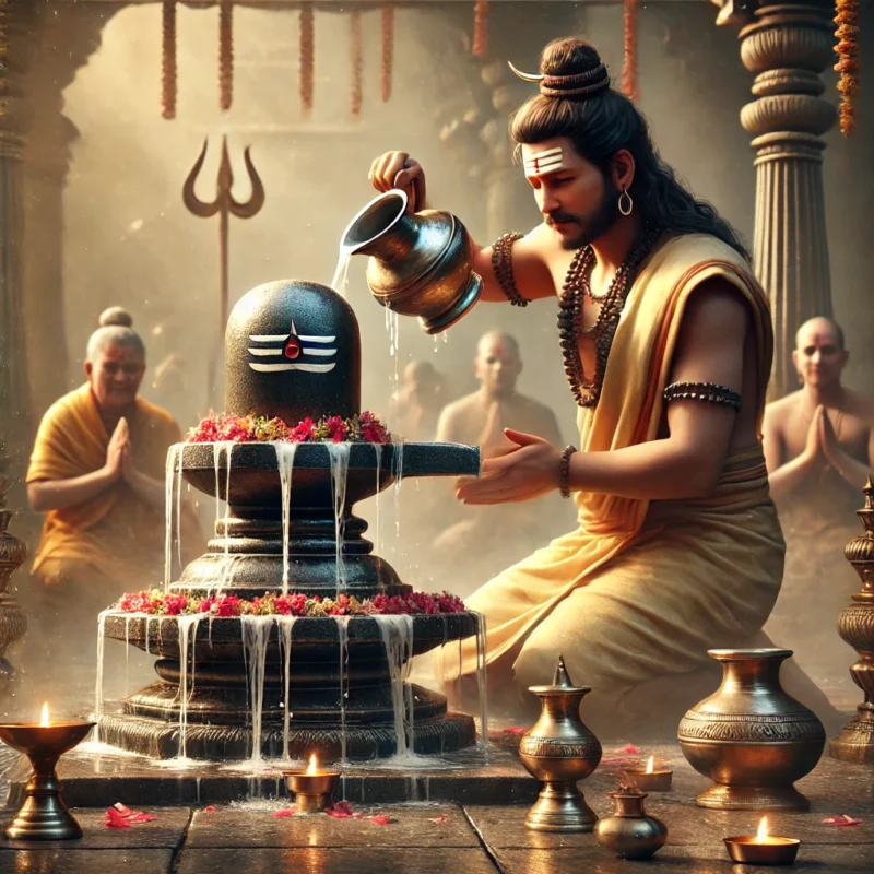 a man doing rudrabhishek on a shivlinga