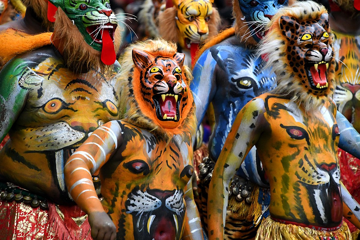 People of Kerala dress or decorate themselves as Tiger and dance in joy to celebrate Onam festival