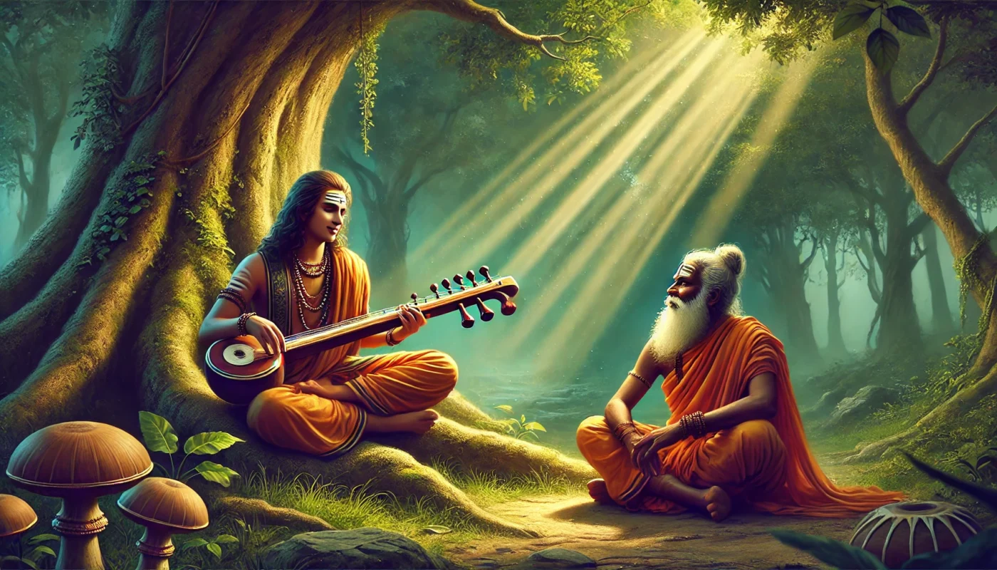 Narad Rishi giving life lessons to Rishi Valmiki 