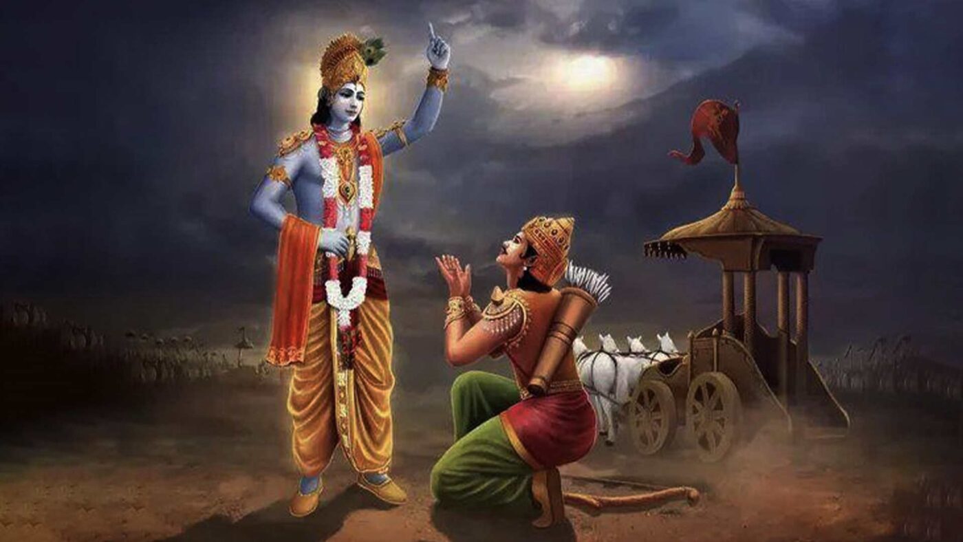 Lord Krishna revealing Bhagvad Gita to Arjun on Gita Jayanti