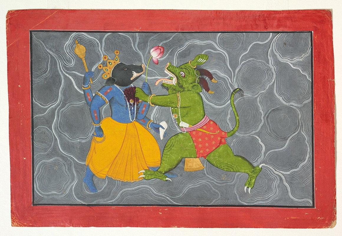 Varaha avatar fighting and killing hiranyaksha