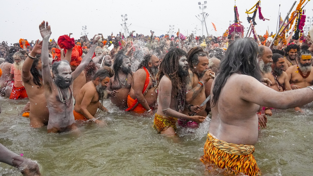 Naga Sadhu bathing during amrit snan