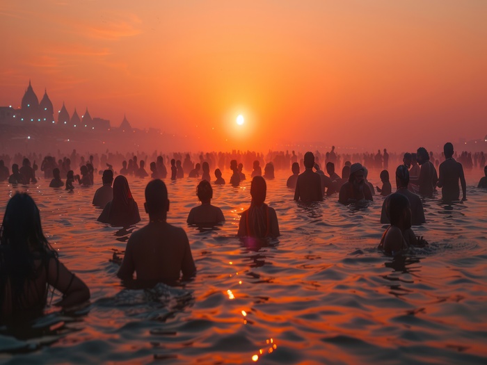 people taking bath during mahakumbh 2025 mela