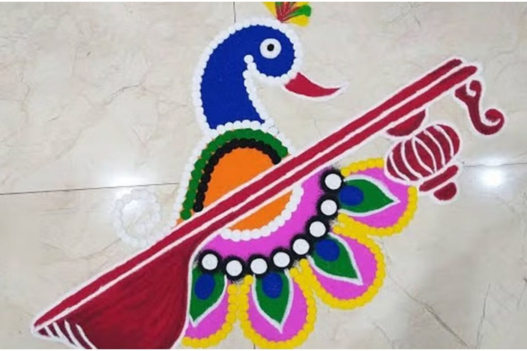 simple veena basant panchami rangoli design