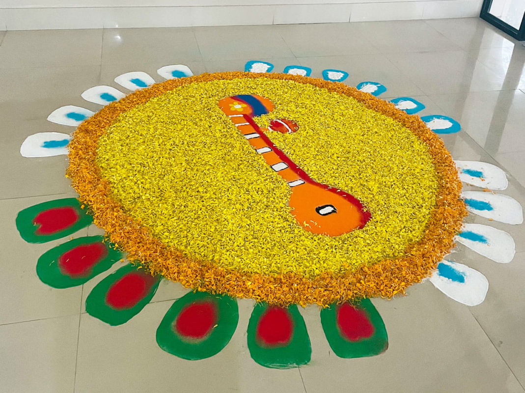 simple flower basant panchami rangoli design 